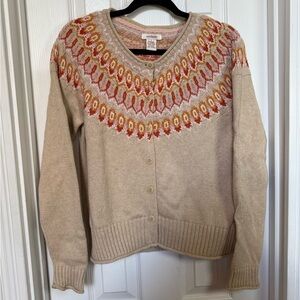 Sundance Beige Cardigan with Red and Yellow Patterns